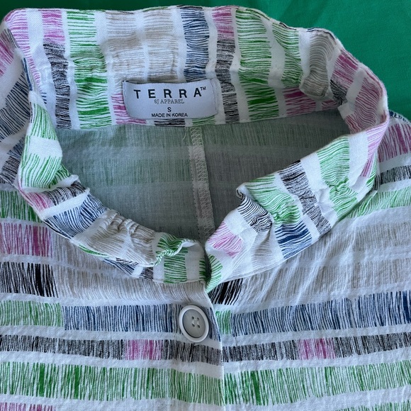 TERRA SJ Apparel  Size S 3/4 Sleeve Button Down collared asymmetrical pockets - Picture 5 of 8